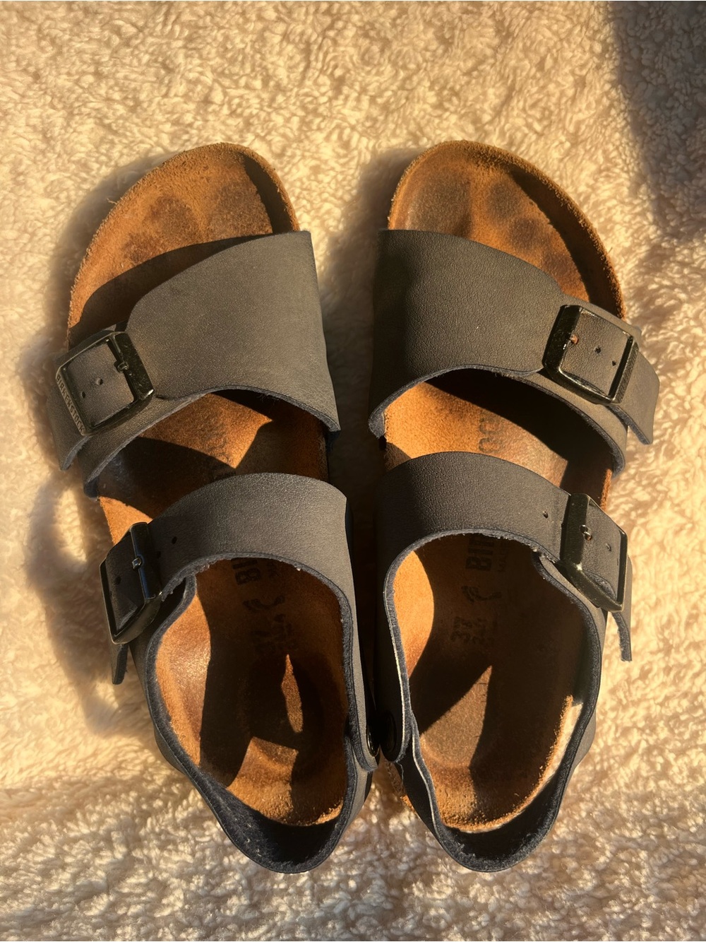 Birkenstock Milano Navy Double-Buckle Leather Sandals with Heel Strap 6-6.5
